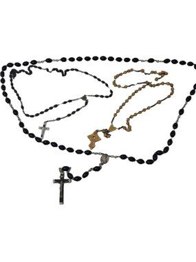3 Antique Catholic Rosary Rosaries Bone Stanhope Jujube Olive Wood France Italy